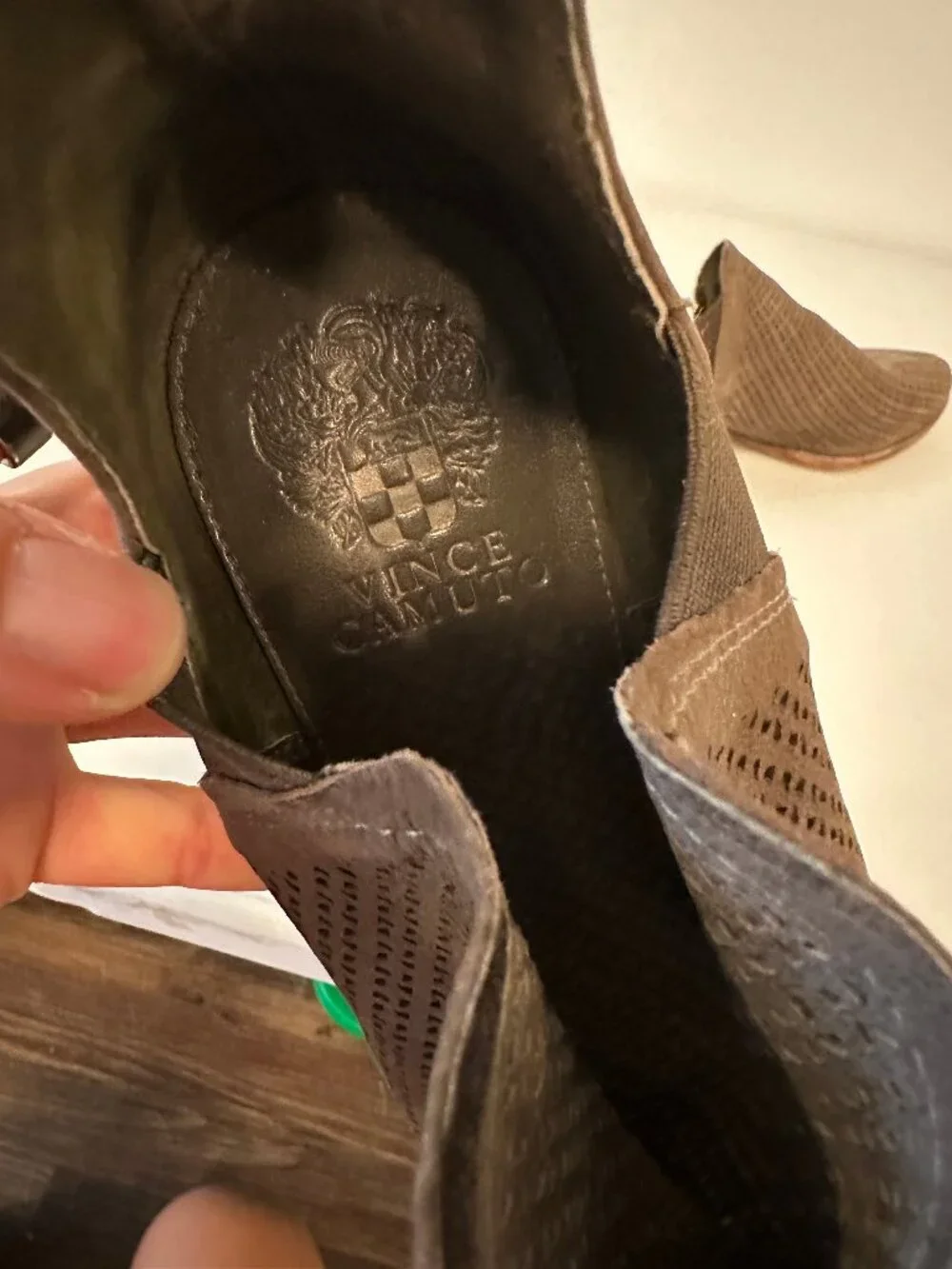 Vince Camuto Women's 8M Brown Perforated Suede Ankle Booties Low Block Heel